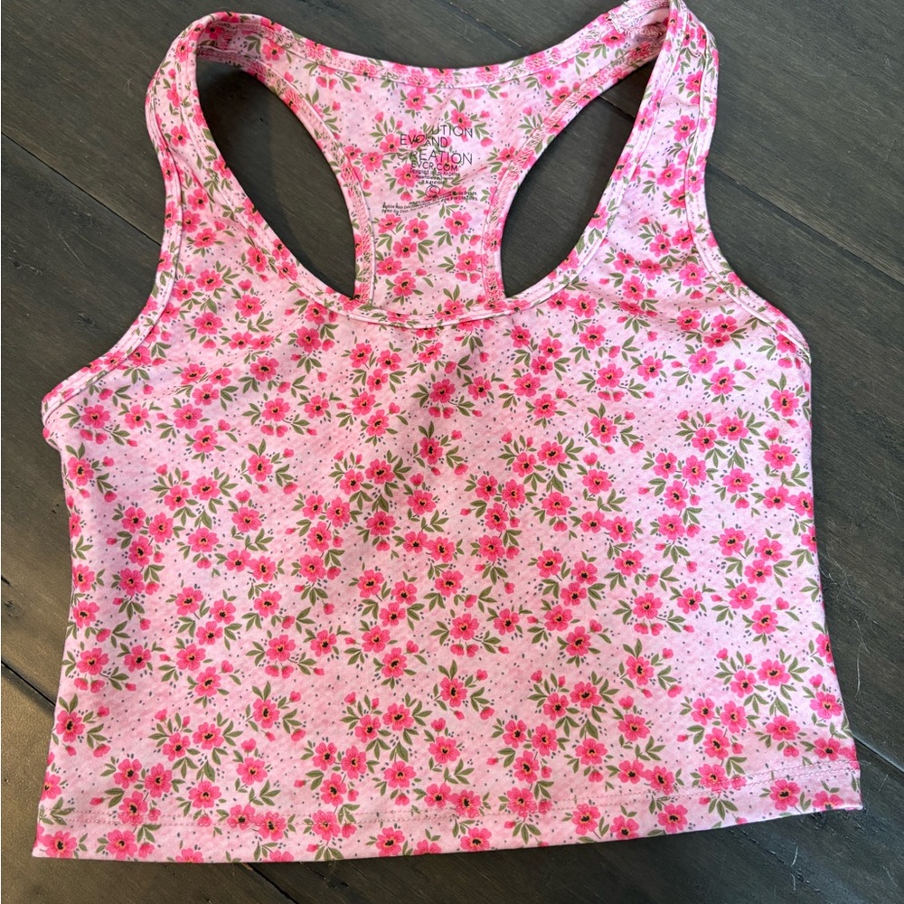Floral Pink Crop Workout Tank